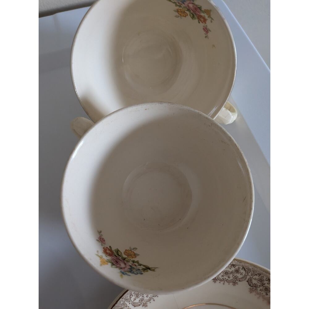 Paden City Pottery Pink Rose Pattern & Gold Trim Set Of 8 Plates & 2 Tea Cups - Picture 6 of 8